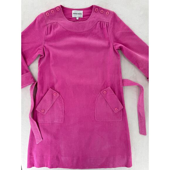 Antik Batik Anthropologie Pink Corduroy Dress A line Tie Waist 36 S M NWOT - Picture 5 of 11